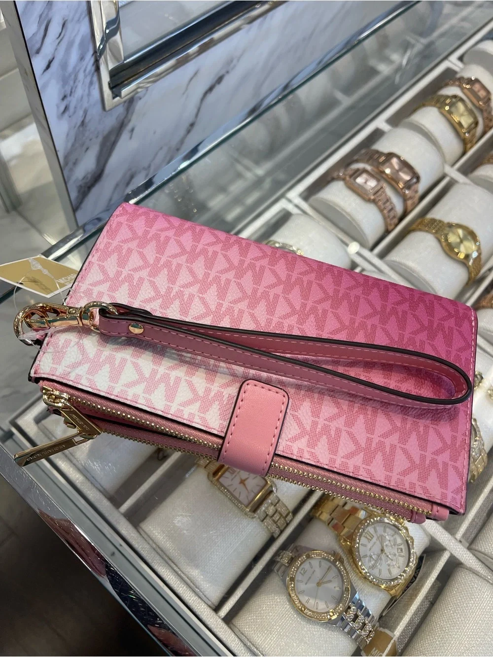 MICHAEL KORS Jet Set Large Double Zip Ombré Signature Logo Wristlet Phone Holder